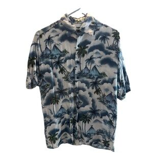 Enrico Rossini Tropical Hawaiian‎ Shirt Blue Palm Tree Print VTG Men’s Small